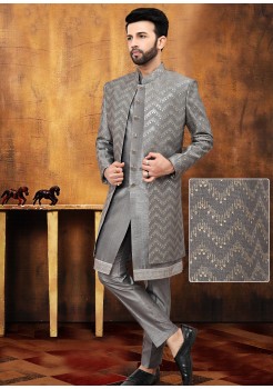 Designer Grey Jacket Style  Indo Western 